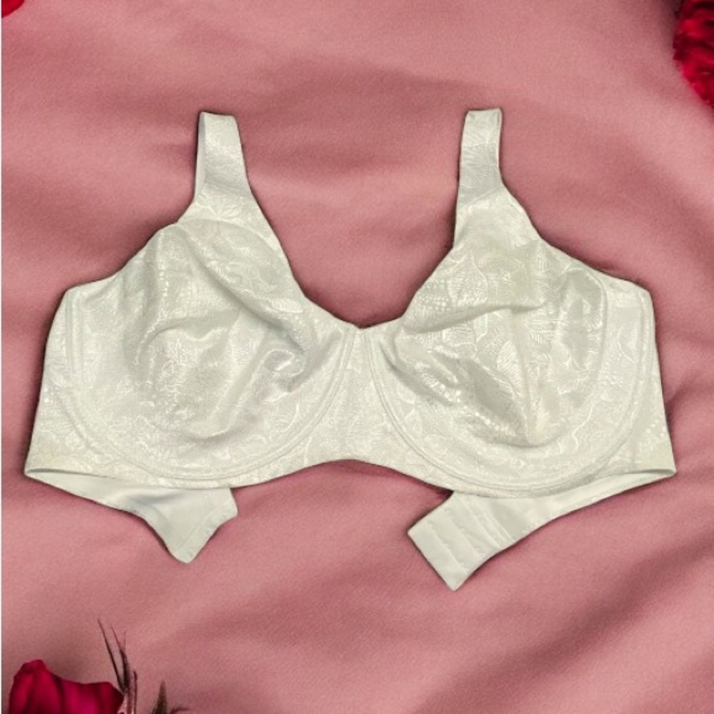 ^Bali 42DD White Floral Lace Bra full coverage underwire cushion straps
